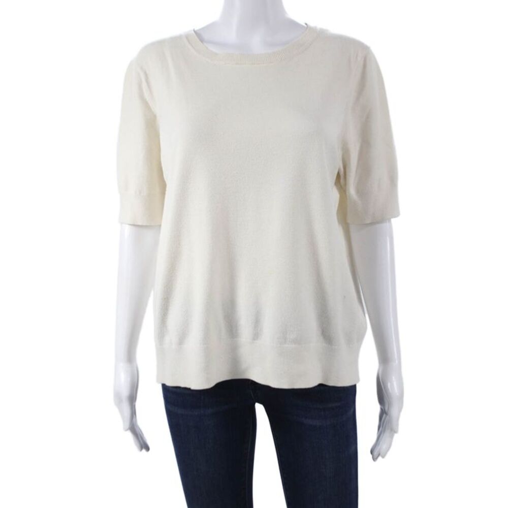 White Label Women Ivory Short Sleeve Crew Neck Pullover Sweater Size 12